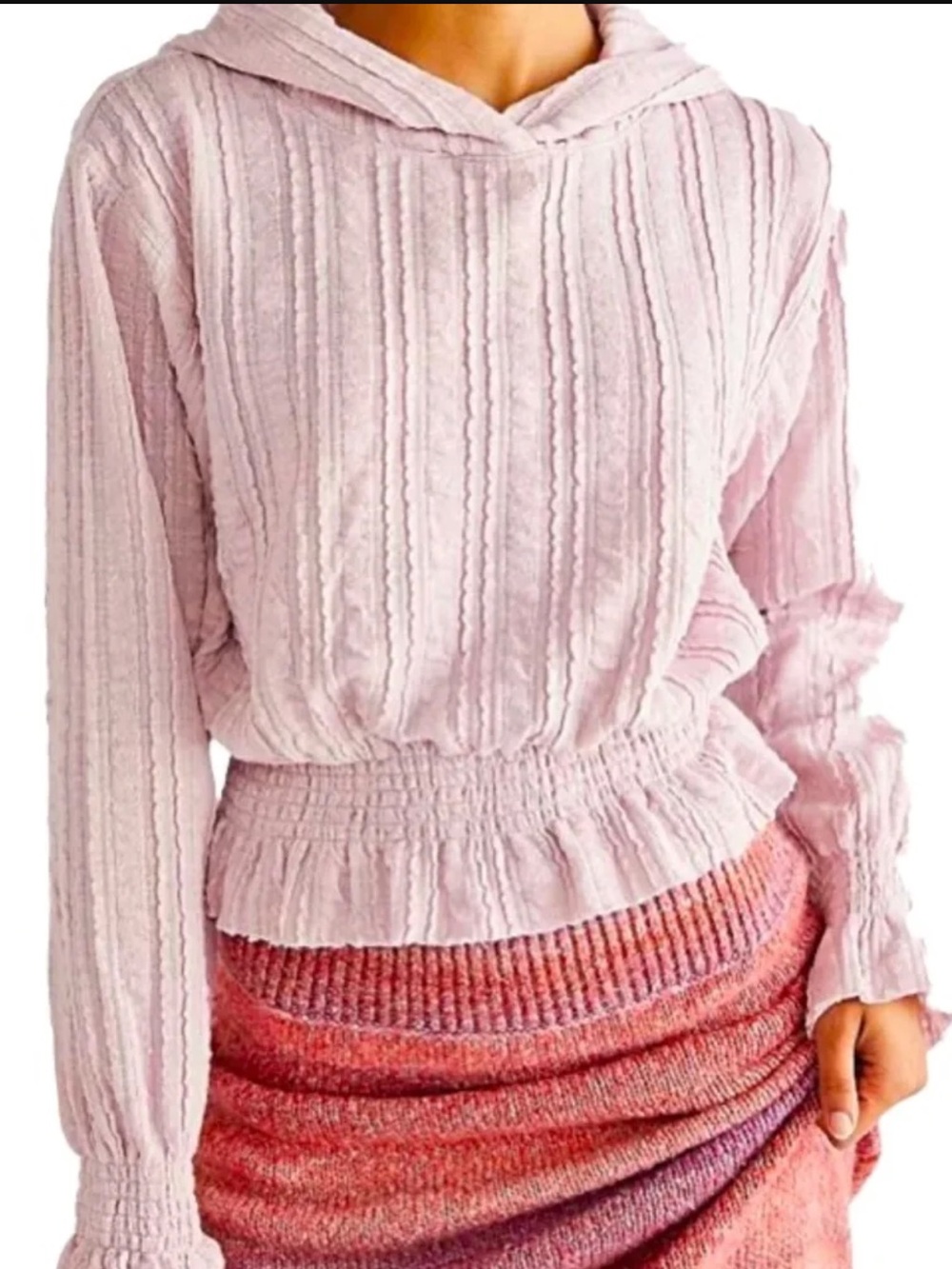 Free People Beach Birdie Hoodie Pirouette Pink Free-est Ruffle Textured Cropped